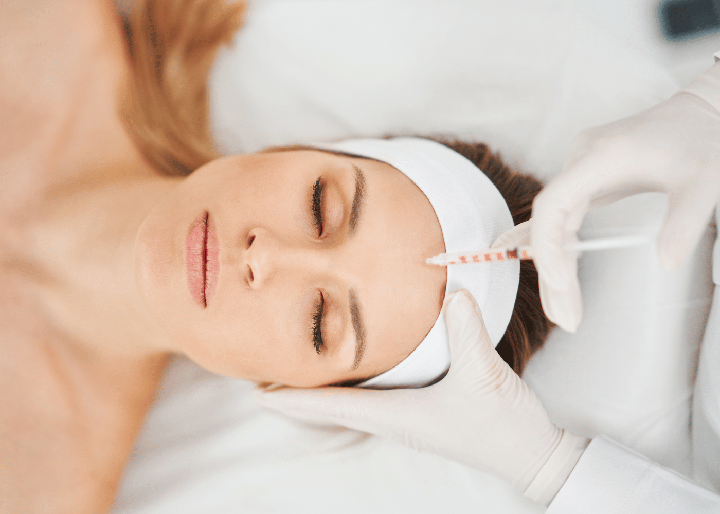lady wearing a hair band having filler injection on forehead