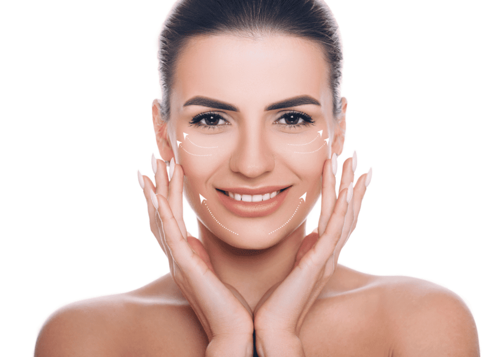 model of face treatment at aesthetic clinic in singapore white background